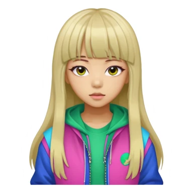  portrait-of-a-alien-k-pop-idol,-wearing-a-stylish-streetwear-outfit-with-layered-colorful-clothing,-long-hair-with-bangs,-makeup,- sticker