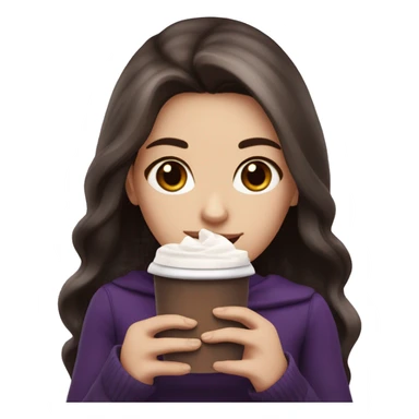 white girl with dark brown long hair with purple ombré and a hot chocolate sticker
