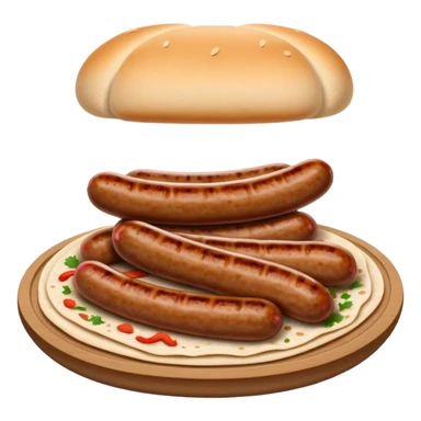 Cevapi Cinematic Realistic Cevapi Dish Emoji, depicted as modest, short, skinless sausages served with traditional flat bread, rendered with realistic textures and rustic, inviting lighting. sticker