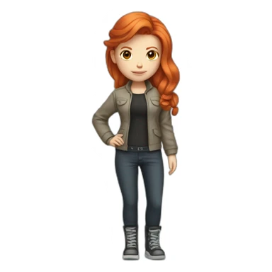 only the bust, red-haired ginger girl, in an tech style outfit sticker
