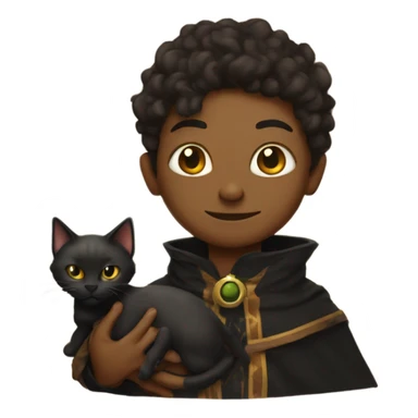 A sun warlock who has tan skin and is holding a black kitten sticker