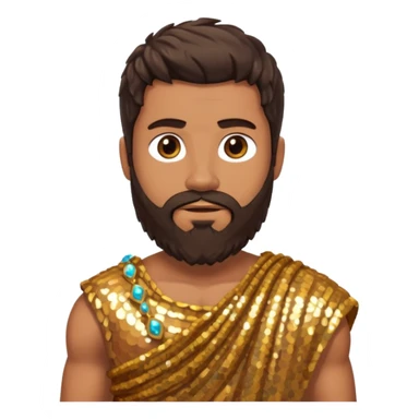 Hercules from Roman Deities with long dark brown hair and beard, bronze sequin toga sticker