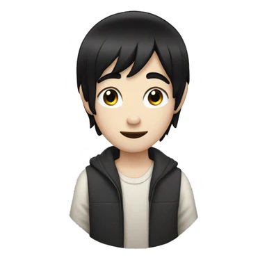 an emoji of a pale skinned boy with straight black hair and open ears, with black eyes sticker