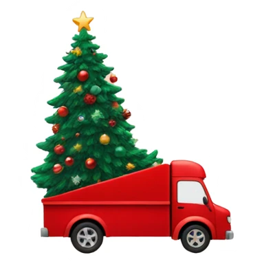 red truck halling a xmas tree sticker