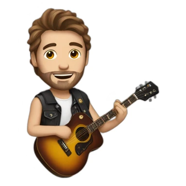 white rock star man with brown hair with tattoos with a guitar sticker