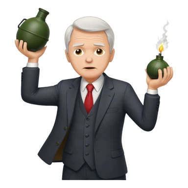 old white man in a suit throwing a grenade sticker