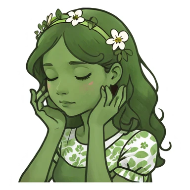 girl with wavy brown hair putting hands on neck sticker