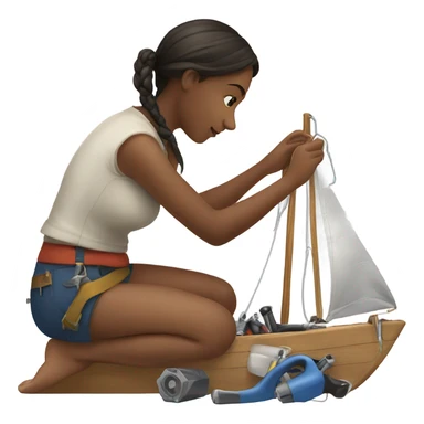 girl repairing sailboat sticker