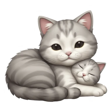 1 grey and white small cat with its eyes closed lying down leaning on its elbow with its paw curled under his head holding it up sticker