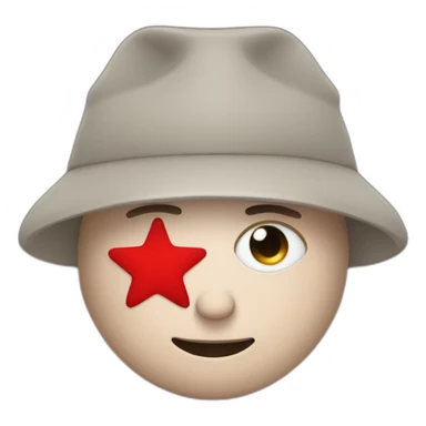 person with ushanka hat and a red star covering his eye sticker