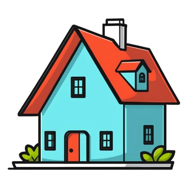 a smiling house character sticker