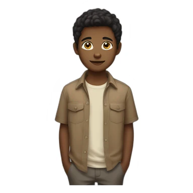 black hair fair skin young boy in brown button up shirt with a tshirt under sticker