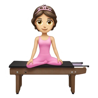 Brunette hair doing Pilates on reformer with pink tiara and ballet wrap sticker