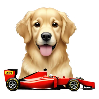 golden retriever with formula one car sticker