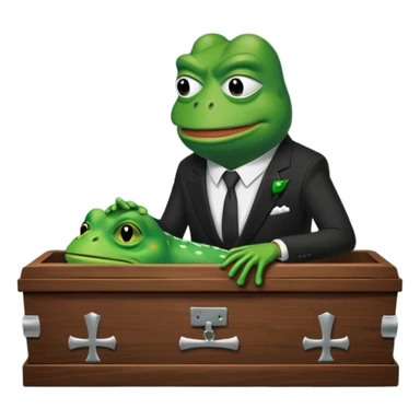 A coffin with "ECHO" written on it, being nailed shut by a Pepe the frog character. sticker