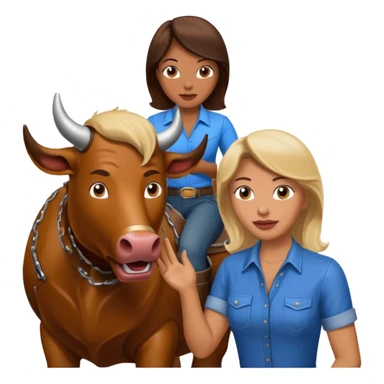 40 year old women talking to a guy in front of a mechanical bull sticker