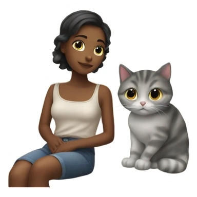 Pretty girl with cat by window sticker