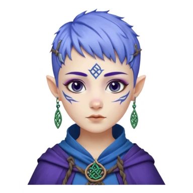 Frost wizard woman short pixie blue violet hair and cheek painted with a Celtic runes with Asian eyes and Celtic amulets  sticker