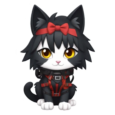 Anthro Edgy Cool Beautiful Black Cat-Fursona-Fakemon with Emo Hair-bangs with Red Chest Harness sticker
