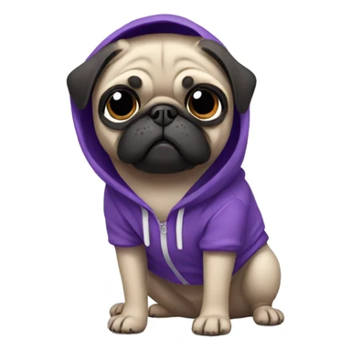 pug wearing purple hoodie sticker
