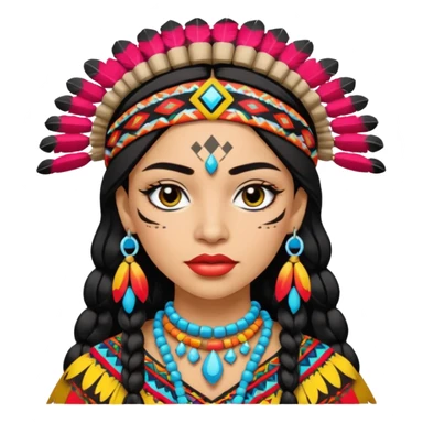 Indigenous, pretty lips, Indigenous clothes, light skin, pretty bratz baddie, black eyeliner, colorful sticker