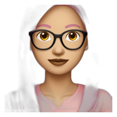 woman white skin with glasses in color pink nude, with long dark straight hair with laptop sticker