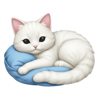 emoji of white napping cat with a tail hanging down sticker