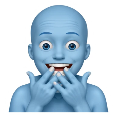 A blue face laughing out loud while covering it's mouth with his hands sticker