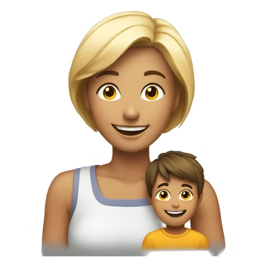 smiling woman with young boy sticker