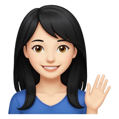 beautiful woman with long black hair and side bangs, smiling sticker