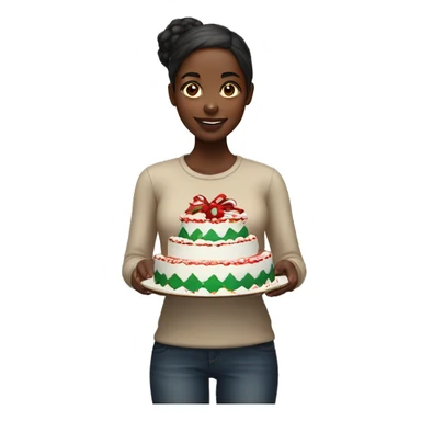 Black girl holding Christmas cake sticker