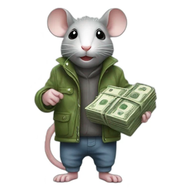 a rat wearing rain shoes and holding money sticker