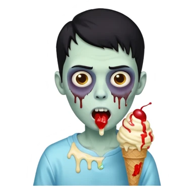 zoombie boy black hair, eating ice cream sticker