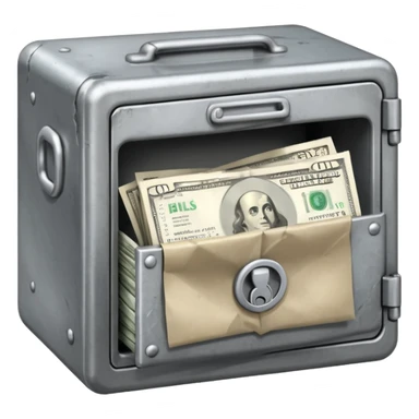 safe that is open with  a  little money left in it sticker