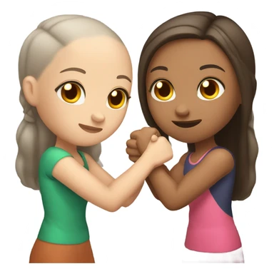 Girl with no hair and medium brown skin arm wrestling with a girl who brown hair and light skin  sticker