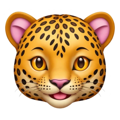 A leopard with smile and mouth closed, A pink flower with a yellow center is tucked behind its right ear
 sticker