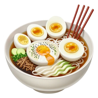 a bowl of naengmyeon with clear broth, topped with half a boiled egg, no other toppings, chopsticks included sticker