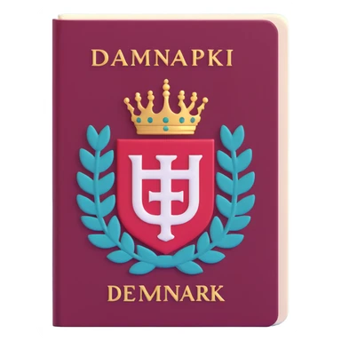 Danish passport, burgundy red with Denmark coat of arms sticker