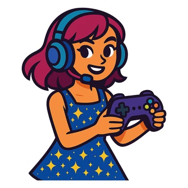 gamer girl in a sparkling dress holding a game controller sticker