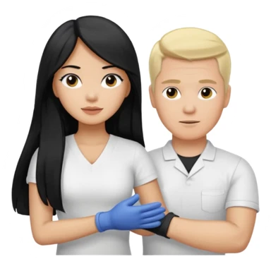 Philippines woman with long hair is massaged from a blond white man sticker