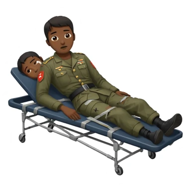 
a man of oriental appearance, dressed in torn clothes, full length, unconscious, in a prone position, with injuries on a black military stretcher, 1980 sticker