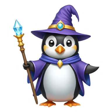 penguin dressed as a wizard with magic wand and wizard hat sticker