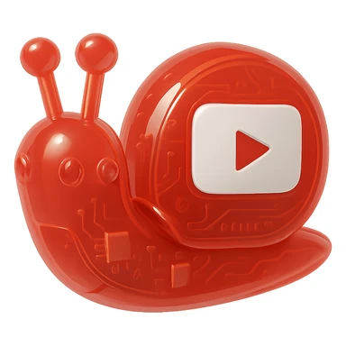 red robot snail with YouTube play button, glossy circuit style sticker