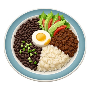 Food plate divided in 4 parts: rice, black bean, minced meat and salad

 sticker