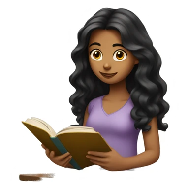 Girl with long wavy black hair reading a book  sticker