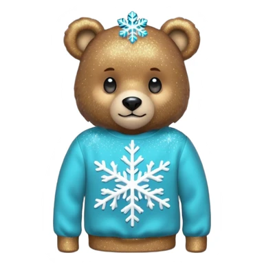 Glitter bear with cyan snowflake black sweatshirt sticker