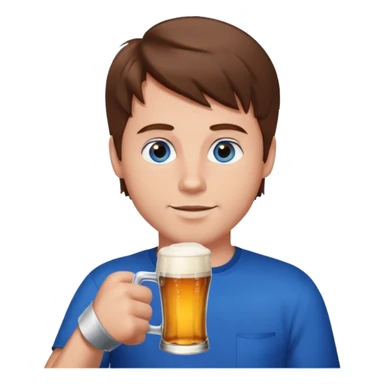 A guy with brown haies and blue eyes  that drinks a beer sticker