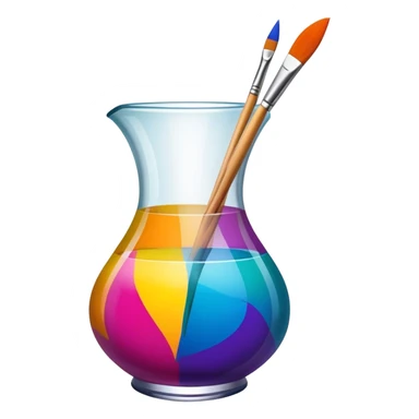 Glass painting icon, hand-painted colorful patterns on a glass surface, visible fine paintbrush and glass object like a vase or decorative plate, bright vibrant colors, no finished artwork, just the painting process, minimalistic style, clean lines, transparent background. sticker