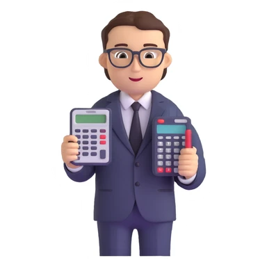 male accountant in business suit with glasses and calculator sticker