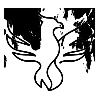 Add a fiery background with flames to the cool phoenix, keep the minimalist outline style with clean black outlines and no fill. sticker